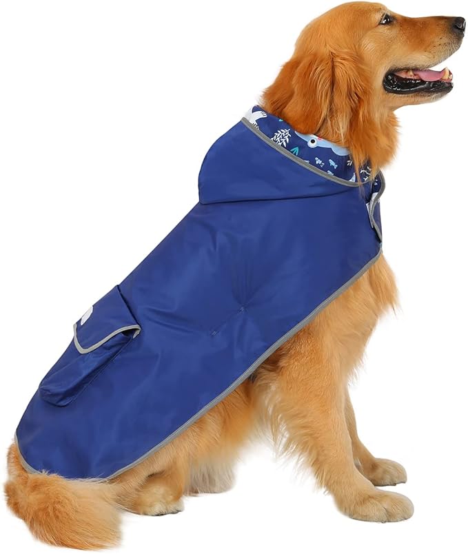 HDE Reversible Dog Raincoat Hooded Slicker Poncho Rain Coat Jacket for Small Medium Large Dogs Sharks - XXL
