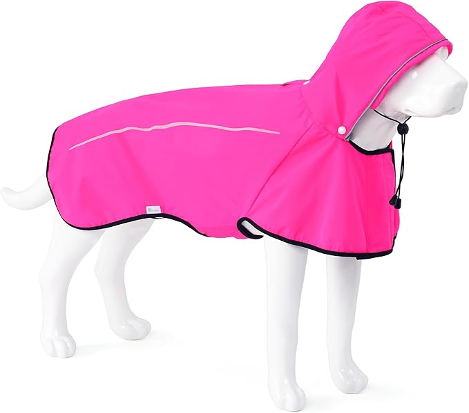 Mile High Life Dog Raincoat, Adjustable Waterproof Pet Rain Jacket, Reflective Hooded Poncho for Small Medium Large Dogs, Lightweight Breathable Pet Rain Coat (Hot Pink,XL Chest 31"-37")