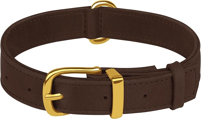 Leather Dog Collar - Heavy Duty Adjustable Soft Padded Pet Collars for Small Medium Large Dogs Breed - Black Green Brown Pink Red Blue (Brown, XL, 19"-24" Neck Fit)