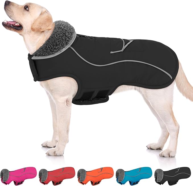 SUNFURA Dog Coat, XXXL Dog Winter Jacket, Reflective Fleece Snow Coat with Furry Collar, Waterproof Pet Puffer Jacket for Great Dane Extra Large Dogs, Black 3XL