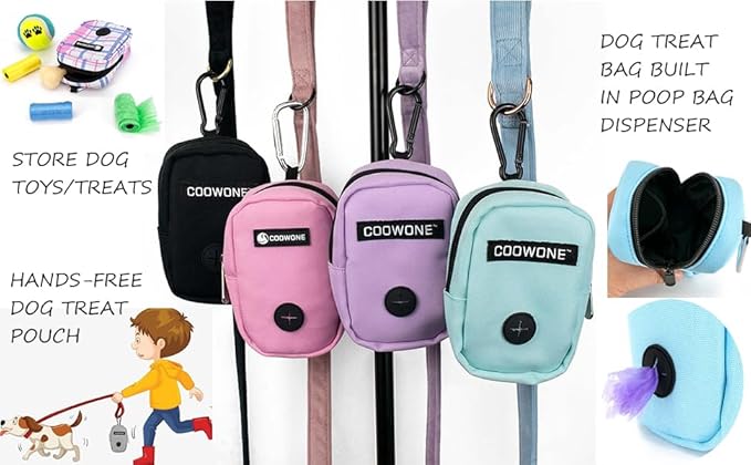 COOWONE Dog Treat Pouch with Clip, Treat Pouches for Pet Training, Small Dog Treat Container Treat Bag for Leash, Waterproof Dog Treat Bag, Hands-free Training Pouch