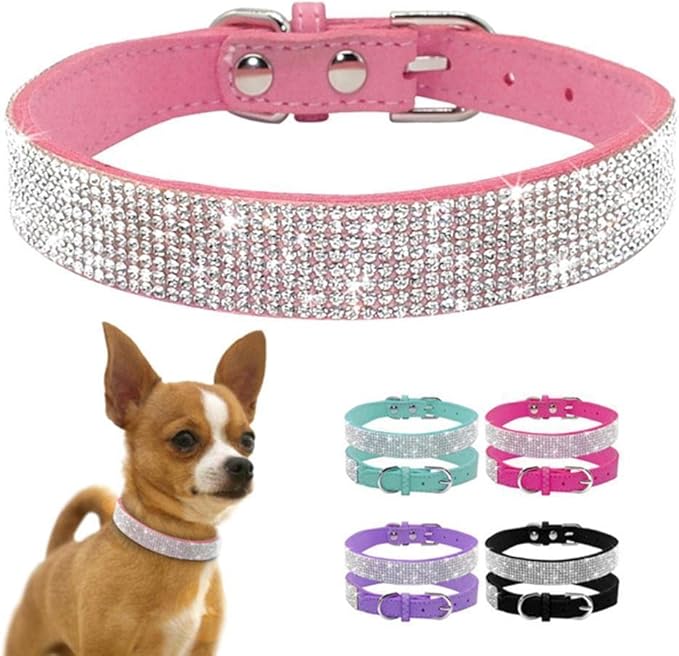 Serijoars Small Dog Collar with Rhinestone Crystal Diamond Colorful Bling Girl Puppy Cat Collars (L, Red)
