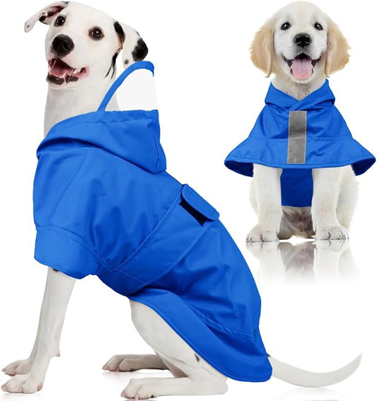 Kuoser Dog Raincoat, Waterproof Dog Rain Jacket with Clear Hooded Double Layer, Lightweight Reflective Dogs Rain Coat with Adjustable Belly Strap, Rain Coats for Medium Dogs Outdoor Wear, Blue M