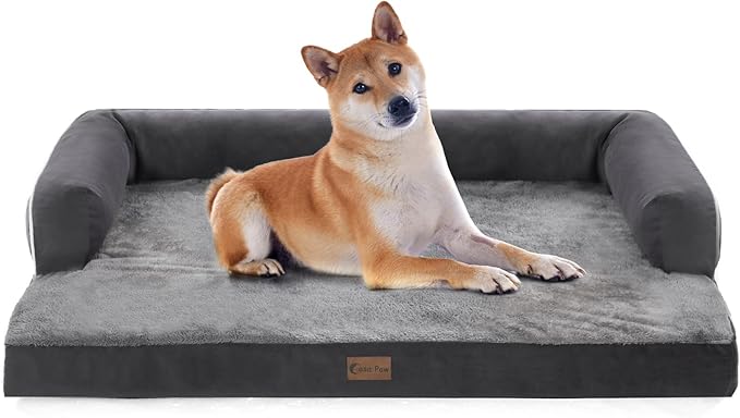 Orthopedic Dog Beds for Large Sized Dogs, Waterproof Egg Crate Foam Large Dog Couch Beds with Comfy Bolster 36x27Inch, Washable Pet Beds with Removable Cover and Nonskid Bottom, Dark Grey