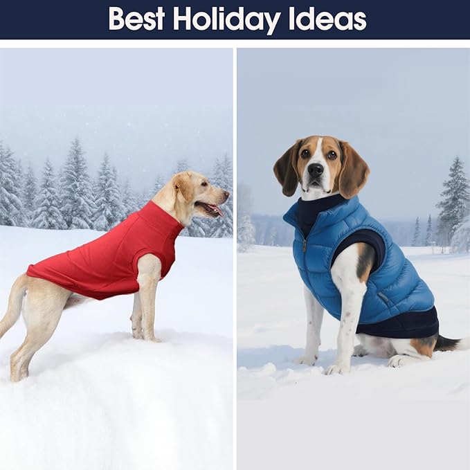 IECOii 2 Pack 2XL Fleece Dog Sweater, Warm Soft Sweaters for Large Dogs Boy Girl, Stretchy and Comfortable Fall & Winter Coats for Holiday, Daily Wear, Outdoor Playing (Size XXL, Blue & Red)