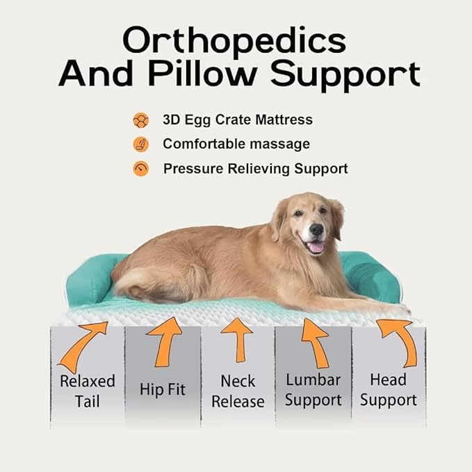 Orthopedic Large Dog Bed Washable: Large Size Dog Beds with Removable Washable Cover, XXLarge Orthopedic Aqua Blue Sofa for Big Pet Dogs