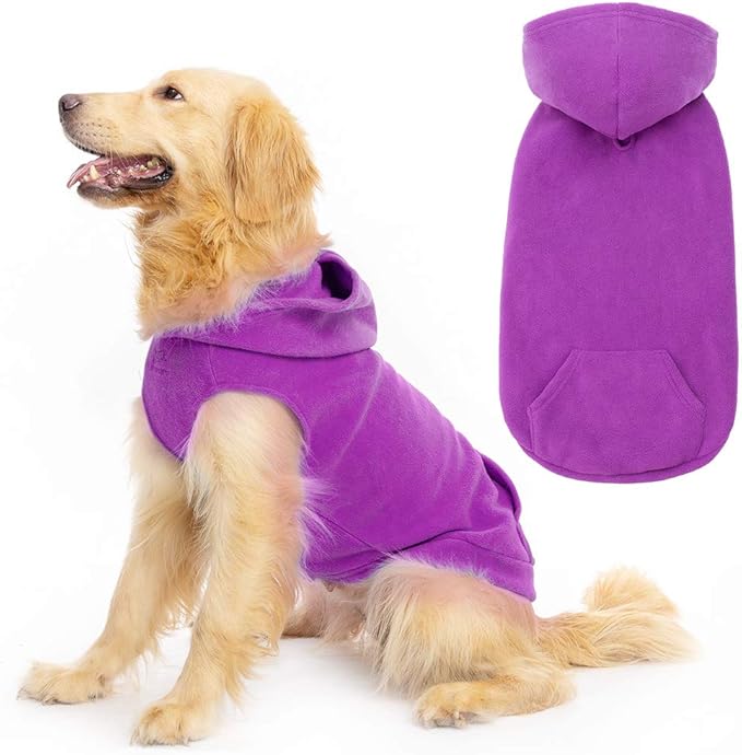 EXPAWLORER Dog Hoodie Fleece Sweater Vest, Hooded Dog Sweatshirt Fall Winter Pet Clothes with Leash Ring, Sleeveless Warm Cozy Puppy Clothing for Cat Small Medium Large Dogs Girl Boy, Purple M