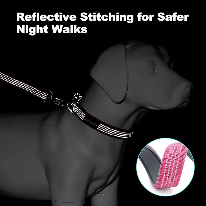 Plutus Pet Reflective Dog Collar with Aviation Aluminum Buckle, Neoprene Padded for Comfort, Lightweight, Heavy Duty Nylon Collar for Puppy Small Medium Large Dogs (Pink, L)