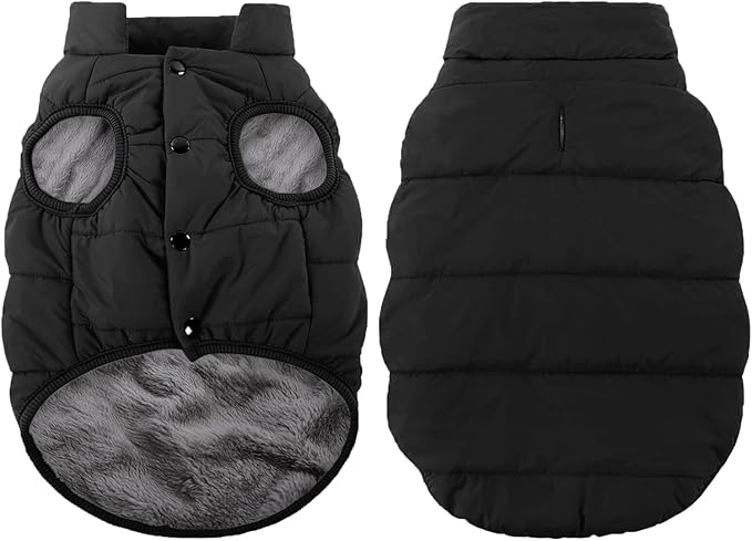 ASENKU Windproof Dog Winter Coat Waterproof Fleece Jacket Cold Weather Pet Apparel for Small Medium Large Dogs (Black, XS)