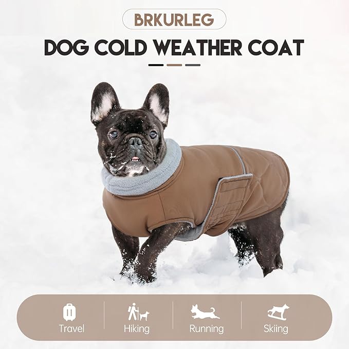 BRKURLEG Dog Winter Coat, Warm Dog Jackets for Small and Medium Large Dogs, Reflective Adjustable Pet Cold Weather Coats, Waterproof Windproof Dogs Snow Jacket Clothes Warm Vest (XXL, Khaki)