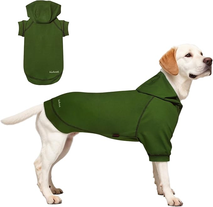 Kicred Basic Dog Hoodie, Premium Dog Sweater Pullover, Soft & Comfy Cotton Pet Clothes Hoodies with Hat and Leash Hole, Doggy Puppy Sweatshirt Coat for Small Medium Large Dogs - Army Green (Large)