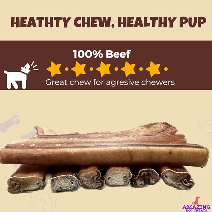 Amazing Dog Treats Bully Stick for Dogs (Extra Thick/Jumbo 6 Inch - 6 Count) - Long Lasting, Safe Chews