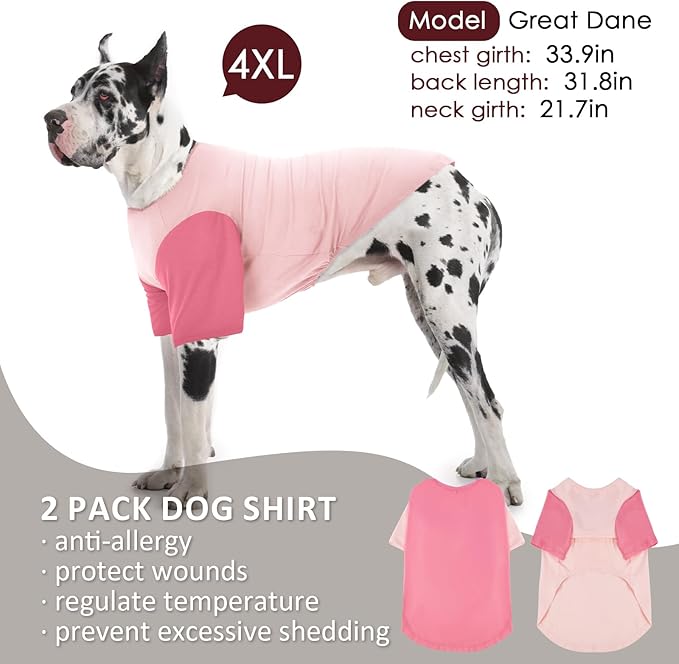 IKUPUKO 2 Pack Dog T-Shirts for Extra Large Dogs Soft Breathable Cotton Shirt Shedding Control Clothes for Great Dane, Summer Hot Weather Walking, Seaside, Park Play, XXXXXL
