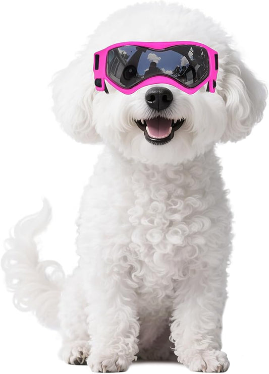 Namsan Dog Goggles Small Breeds, UV Protection Dog Glasses for Small Dogs, Puppy Sunglases Windproof Dustproof Driving Eye Protection, Adjustable, Cool Pink