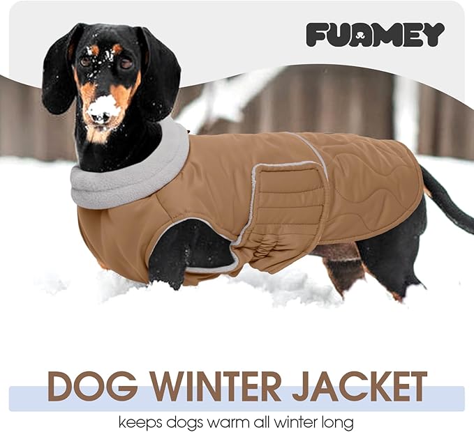 FUAMEY Winter Warm Fleece Turtleneck Dog Jacket, Thick Waterproof Windproof Coats, Dog Snowsuit Vest for Small Medium Large Dogs Pet Clothes