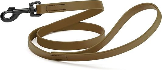 Dogline Biothane Waterproof Dog Leash Strong Coated Nylon Webbing with Black Hardware Odor-Proof Easy to Clean High Performance for Small or Large Dogs Made in USA 4 or 6 ft Lead, Coyote Brown