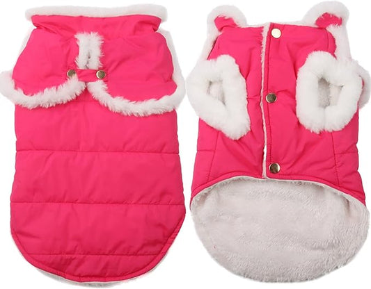 Shawl Design Fleece Lined Warm Dog Jacket for Winter Cold Weather,Soft Windproof Large Dog Coat,Pink XXL