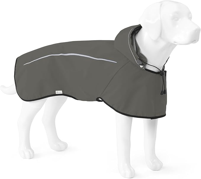 Mile High Life Dog Raincoat, Adjustable Waterproof Pet Rain Jacket, Reflective Hooded Poncho for Small Medium Large Dogs, Lightweight Breathable Pet Rain Coat (Dark Gray,XS Chest 15"-18")