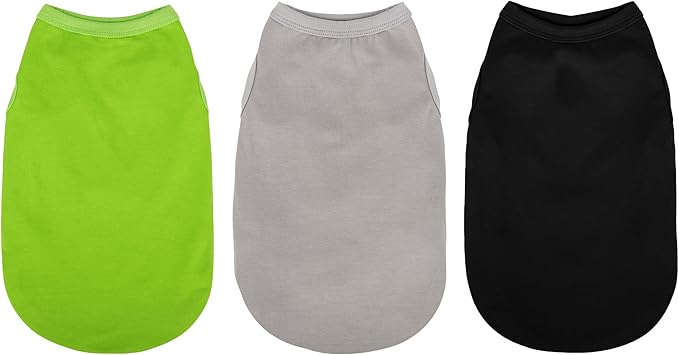 Paiaite 3 Pieces Plain Dog Shirt Sleeveless Puppy Cotton Dog Shirts Breathable Pet Apparel Tank Top Colorful Puppy Sweatshirt Clothes for Small Medium Dogs Black Green and Gray 3XL