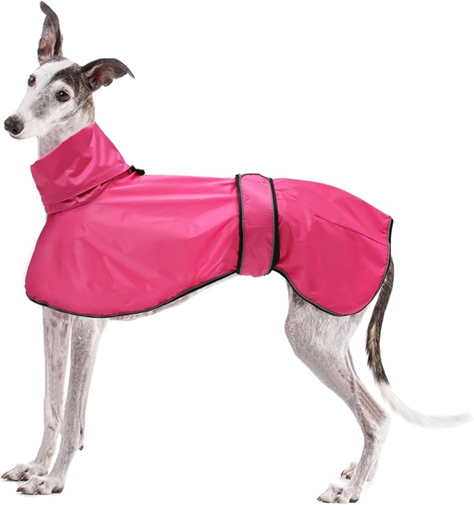 Dog Raincoat with Reflective Bar, Rain/Water Resistant, Adjustable Vest - Dog Raincoats for Greyhounds, Lurchers and Whippets - Pink - S