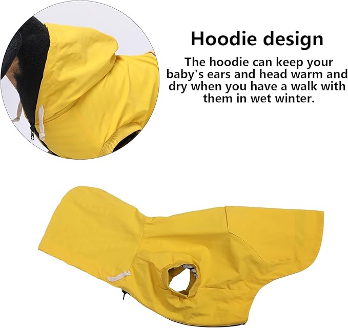 Dog Raincoat rain Jacket Dogs Waterproof fit for Small Medium Breeds Zipper Closure Pocket Storage in Cold Day - Yellow - XXL