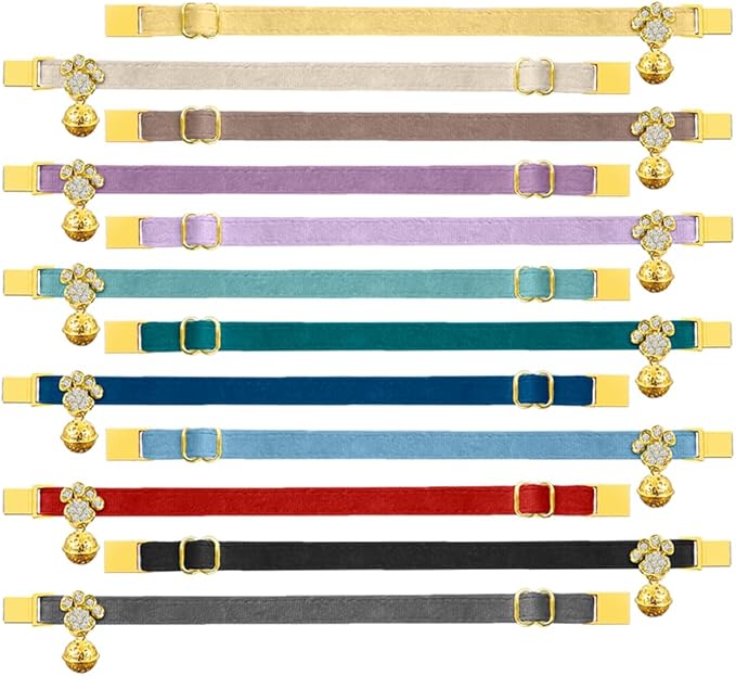 Personalized Breakaway Cat Collars - Magnetic Buckle, Bell - Safety Quick Release, Customized for Girls & Boys Cats- (Velvet-Sky Blue)