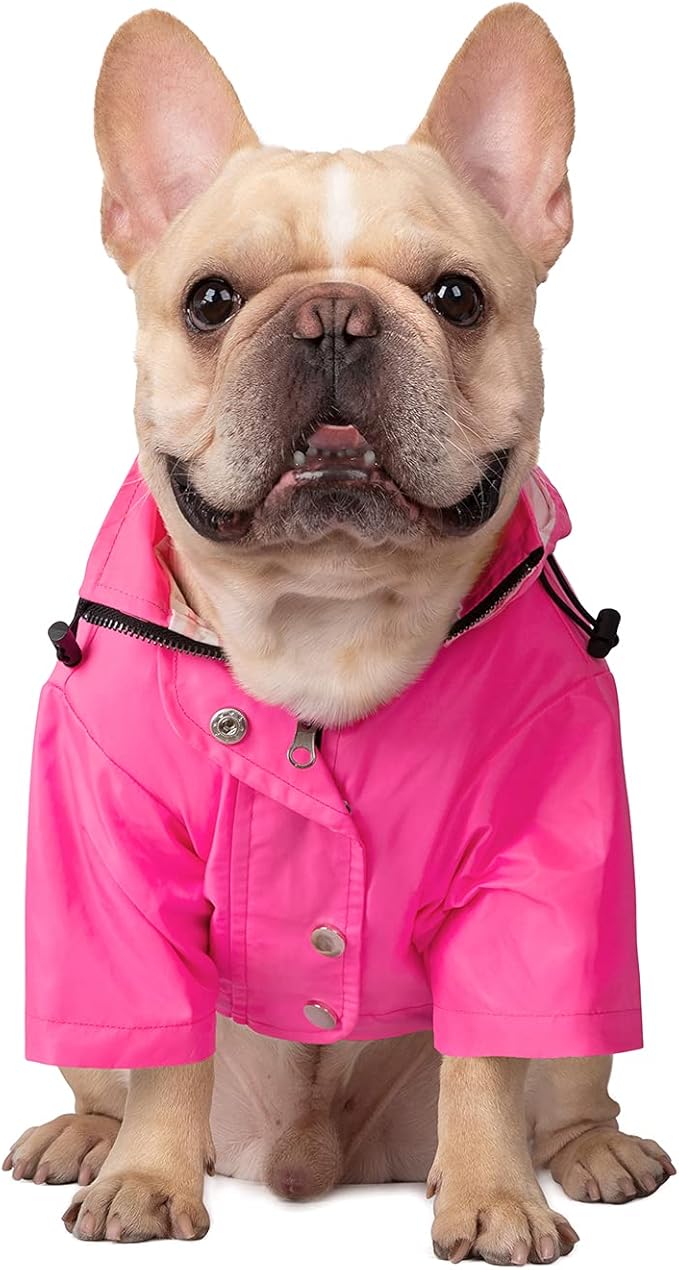 HDE Dog Raincoat Poncho Double Layer Zip Rain Jacket with Removable Hood, Leash Hole for Small to 3XL Dogs and Puppies Pink - L