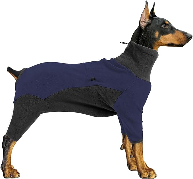 Dog Winter Coat - Warm Fleece Jacket, Windproof Pullover Jumpsuit, Fullbody Pajamas Onesie for Medium Large Dogs (Large, Blue)