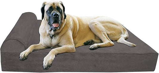 Barker Beds Orthopedic Dog Bed - 7" Pillow Top XL Size (52 x 36 x 11) - Luxury Washable Large Dog Bed with Headrest - Memory Foam Mattress for Big Dogs (Charcoal)