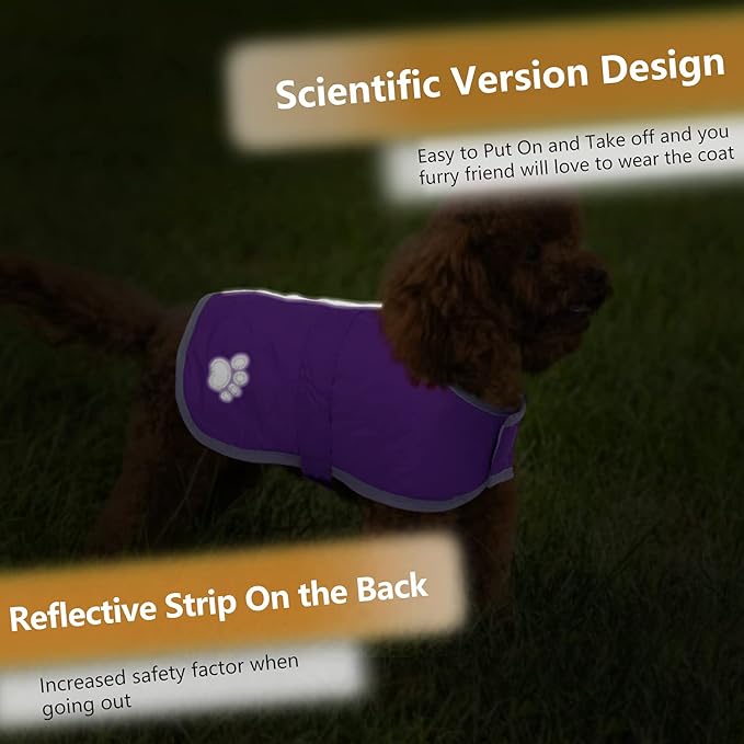 Queenmore Dog Winter Coat, Cold Weather Fleece Jacket for Dogs, Waterproof Reflective Reversible, for Small, Medium and Large Dogs (Purple, 2XL)