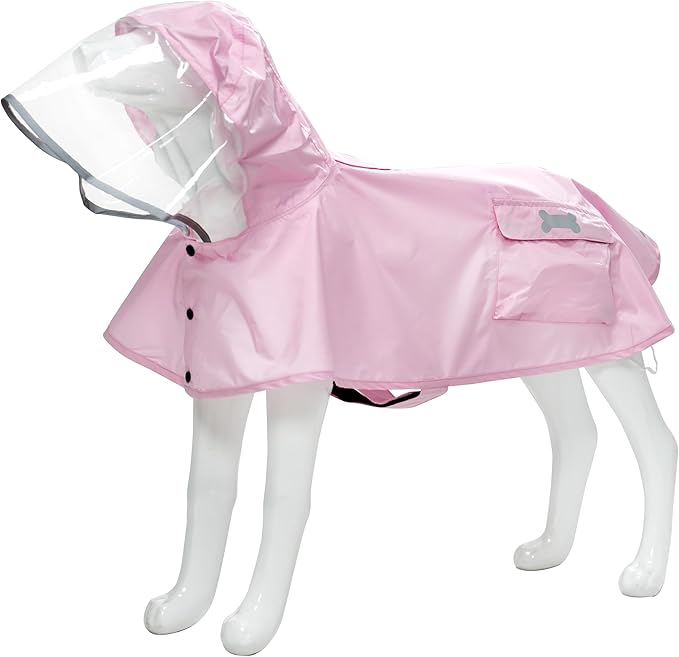 Waterproof Dog Raincoat, Adjustable Reflective Lightweight Pet Rain Clothes with Poncho Hood (Light Pink, Medium)