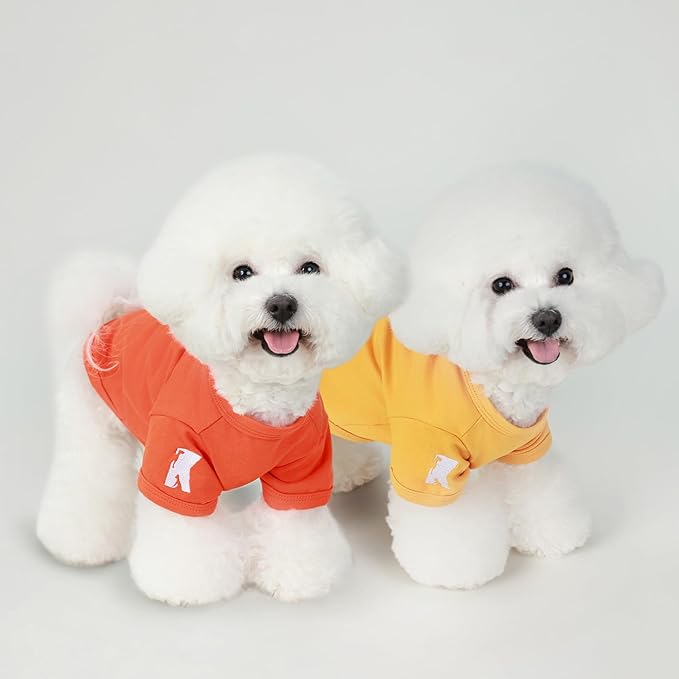 Koneseve Dog Shirts Breathable Cotton Dog Clothes Stretchy T-Shirt for Small Medium Large Dogs Cat Shirt Soft Puppy Outfit Kitten Apparel Pet Pullover Tee Blank Sweatshirt 2-Pack Yellow & Orange 4XL