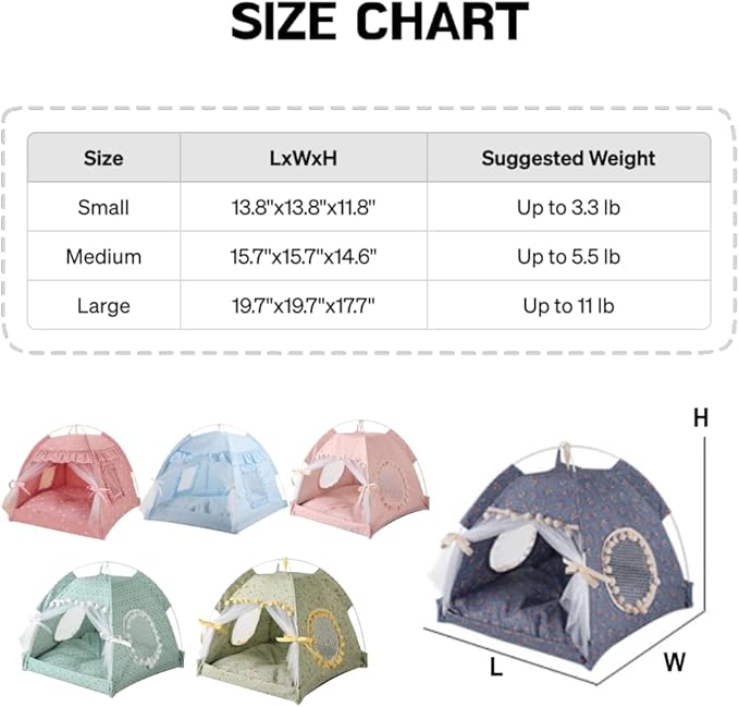 Cat Bed Tents Dog House Indoor Outdoor Lace Mesh Breathable Windows Door Curtains Removable Portable Nest Teepe House (Small,Green&Yellow)