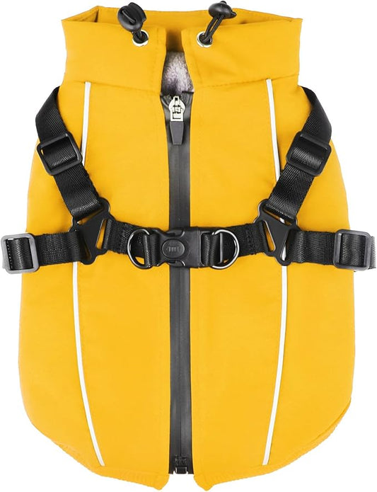 Dog Winter Coat Reflective Water-Resistant Jacket, Fleece Lined Windproof Puppy Coat with Back Zipper & D-Ring, Cold Weather Dog Coats for Small Medium Large Dogs (M, Orange)