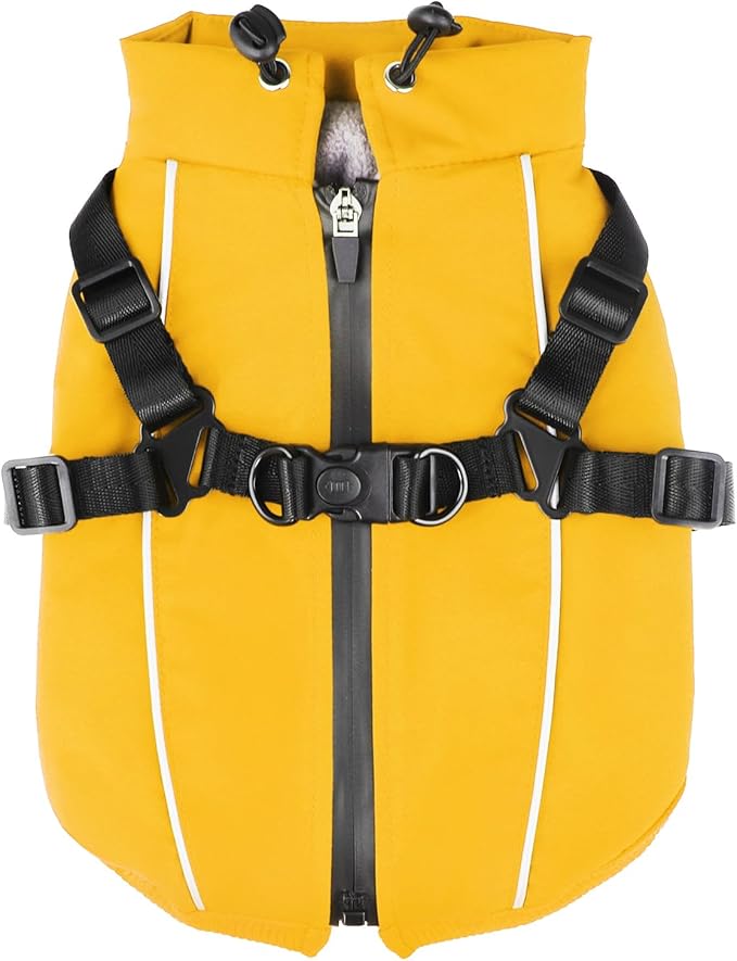 Dog Winter Coat Reflective Water-Resistant Jacket, Fleece Lined Windproof Puppy Coat with Back Zipper & D-Ring, Cold Weather Dog Coats for Small Medium Large Dogs (S, Orange)