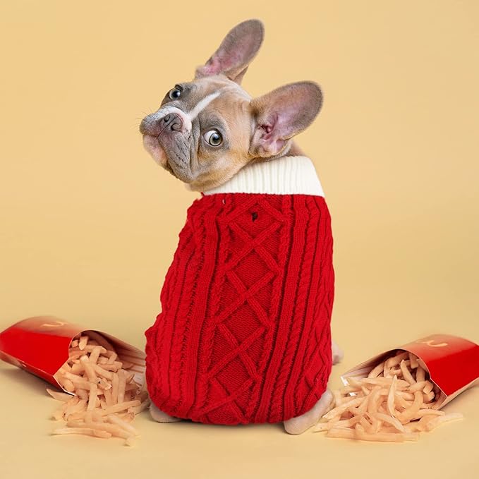 Small Dog Sweaters with Leash Hole Turtleneck Dog Sweaters Knitwear Boys Girls Warm Soft and High Stretch Pet Clothes for Fall Winter，Pet Shirts for Kitten Puppy Red Medium