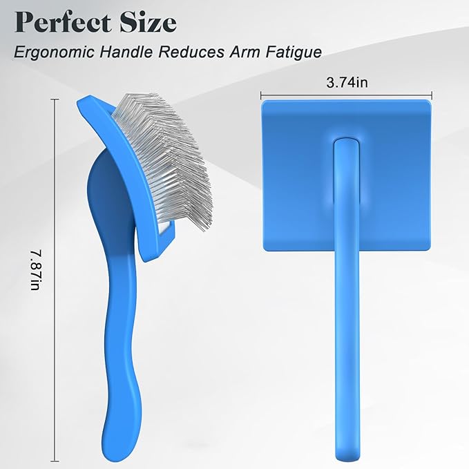 2PCS Slicker Brush for Dogs & Pet Comb,Professional Dog Grooming Brush (Goldendoodles,Poodles,Labradoodles) with Extra Long Pins to Effectively Remove Tangles, Knots and Mats (Blue Large)
