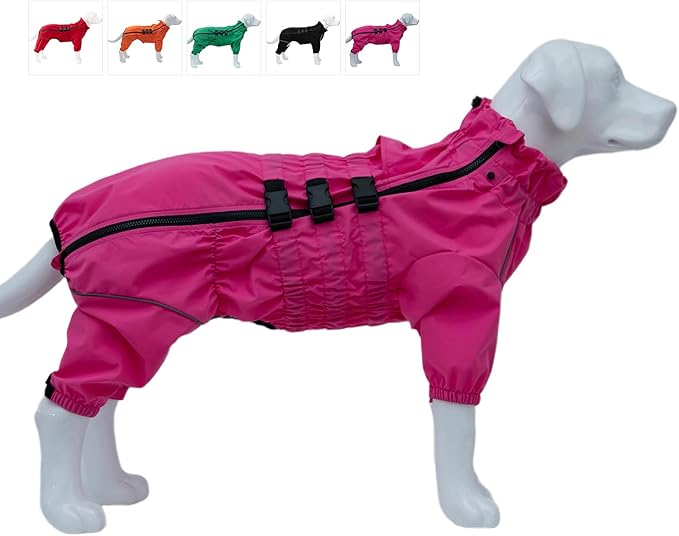 Dogs Waterproof Jacket, Lightweight Waterproof Jacket Reflective Safety Dog Raincoat Windproof Snow-Proof Dog Vest for Small Medium Large Dogs Rosered L
