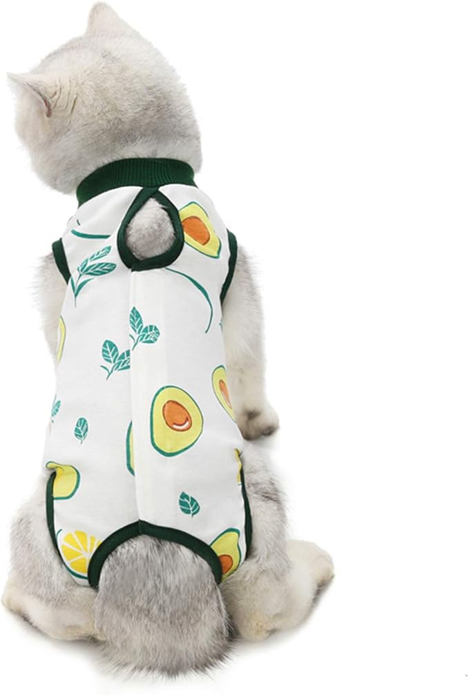 Cat Professional Surgical Recovery Suit,E-Collar Alternative for Cats Dogs,After Surgery Wear, Pajama Suit,Home Indoor Pets Clothing (M (6-8 1bs), Avocado)
