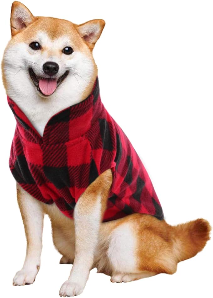 KAMA BRIDAL Spring Autumn Winter Coat Pullover Fleece Vest for Cats Small and Medium Dogs Thin Sweater Red & Black Plaid (Red, XXS)