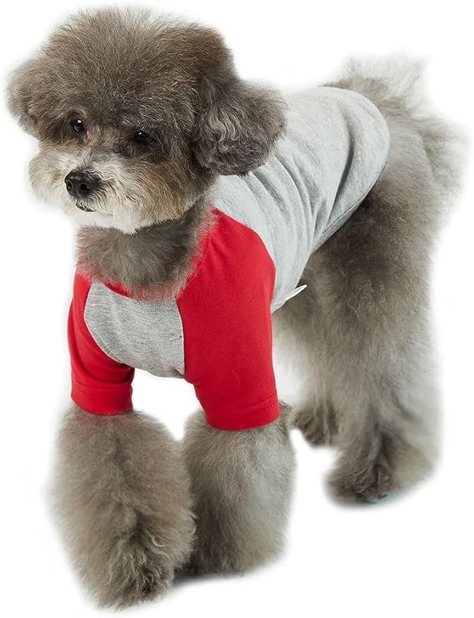 Dog Shirt for Small and Large Dogs Raglan Cotton T-Shirts Soft Breathable Dog Shirts pet Clothes Gray Series (Small, Gray/Red)