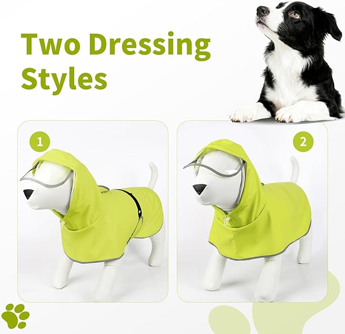 Dog Raincoat, Waterproof Windproof Dog Rain Jacket with Hood, Rain Coat with Leash Hole, Adjustable Raincoat Poncho for Small Medium Large Dogs Outdoor (Neon Yellow, Small)