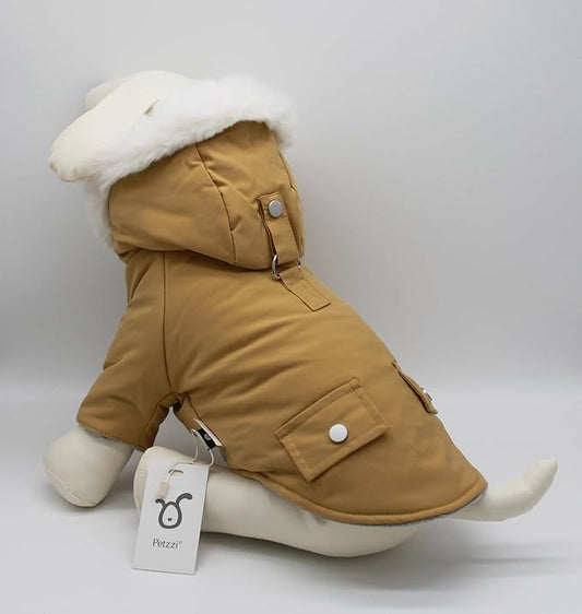 Pet Warm Dog Coat for Winter Dog Clothes Hooded Dog Jacket for Small Puppies Medium Large Dog Cat Clothes Insulated Padded Snow Jacket for Cold Weather Faux Fur (Large, Yellow)