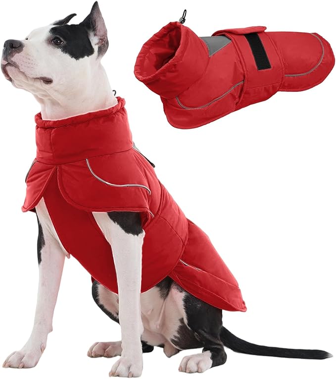 Kuoser Dog Winter Coat, Dog Jackets for Large Dogs, Winter Waterproof Big Doggie Coat, Reflective Dogs Cold Weather Coats, Windproof Turtleneck Pet Puffer Jacket Snowsuit Clothes with Harness Hole
