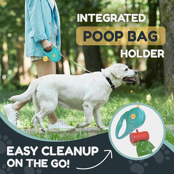 Retractable Dog Leash for Small and Medium Dogs 16 ft, Heavy Duty Nylon Rope with Poop Bag Dispenser, Impact Proof Carabiner, Anti-Slip Handle (Blue, 16FT)