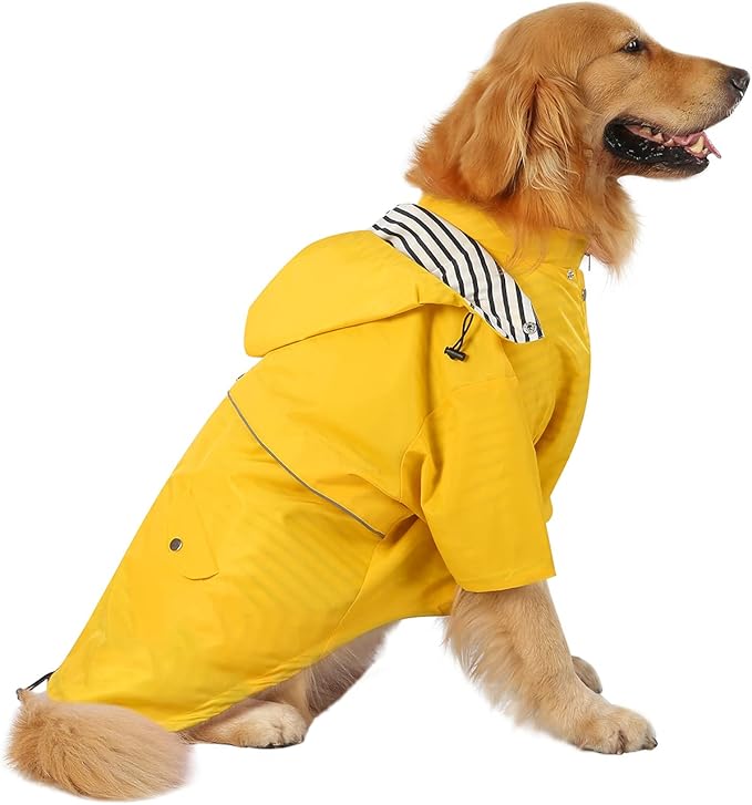 HDE Dog Raincoat Poncho Double Layer Zip Rain Jacket with Removable Hood, Leash Hole for Small to 3XL Dogs and Puppies Yellow - 2XL