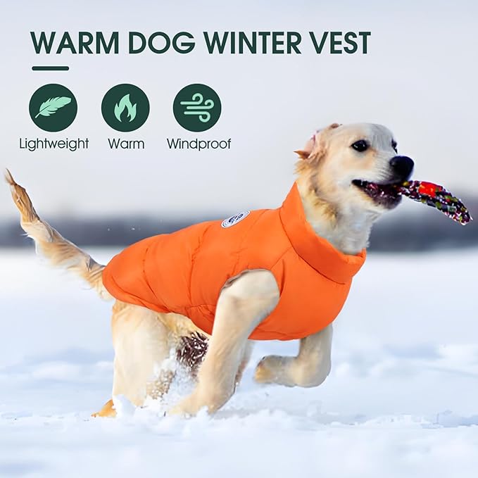 Kuoser Dog Coat Puffer Vest, Warm Dog Jacket Windproof Dogs Cold Weather Coats Pet Snowsuit Padded Vests, Lightweight Puppy Winter Clothes for Small Medium Dogs, Button Design, Easy On/Off, Orange M