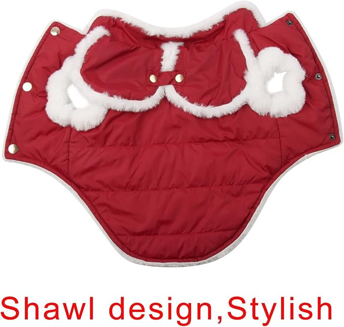 Shawl Design Fleece Lined Warm Dog Jacket for Winter Cold Weather,Soft Windproof Large Dog Coat,Red XXL