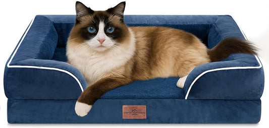 Comfort Expression Orthopedic Dog Bed for Small Dogs 20x14 Inch, Waterproof Supportive Egg Crate Foam Small Pet Bed with Removable Bolsters, Dog Couch with Washable Cover & Non-Slip Bottom, Navy Blue