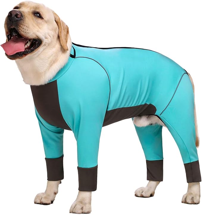 Dog Jumpsuit for Medium Large Dogs，4 Legged Recovery Dog Onesie Large Size Dog,Waterproof Blue Zip Up Dog Clothes,Big Dog Pajamas Pjs Gifts Girl Boy,Full Belly(Blue, 32)